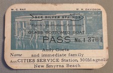 Vintage 1950 Silver Springs Florida Glass Bottom Boat Ride Pass Card picture