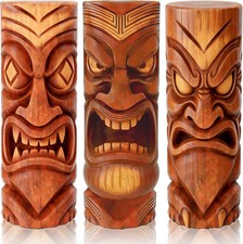 GELUOBEN 3 Pcs Tiki Decorations - 16.1 inch Large Wooden Tiki Masks Wall Art,Haw picture