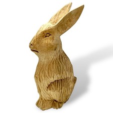 Vtg Hand Carved Wooden Folk Art Bunny RABBIT Rustic Solid Wood Sculpture EUC picture