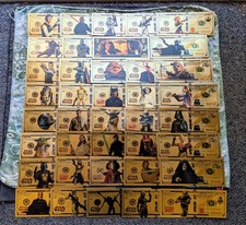 Super Rare 39pc 24k Gold Foil Plated Collectible Novelty Star Wars Banknote Set. picture