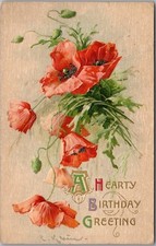 Vintage 1911 HAPPY BIRTHDAY Postcard Red Poppy Flowers / Artist-Signed C. KLEIN picture