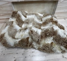 VTG Vicuna Fur Lap Blanket Brown Beige White Throw Blanket Satin Backing Afghan picture