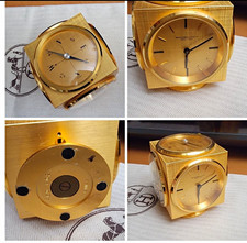Abercrombie & Fitch Co. Swiss Gold Metal Cube Analog Desk Clock Thermometer Read picture
