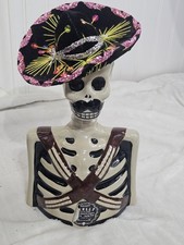 SKELLY by Los Azulejos Tequila Glazed Pottery Skeleton Decanter Empty Bottle picture