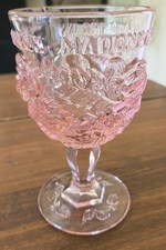 Vintage Madonna Inn Letters Spell Pink Rose Glass Goblet 6.25