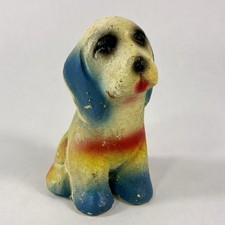Vtg Chalkware Puppy Dog Figurine 30s-40s Carnival Fair Prize Multi Color 4.25