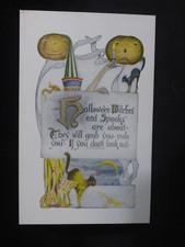 Halloween Postcard-Castle Magician Warning You to Look Out-Spooks Will Nab You picture