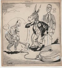 Stevenson Kefauver Truman  Political Cartoon, Original artwork George White picture