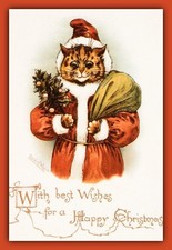 LOUIS WAIN CAT Best Wishes for a Happy CHRISTMAS - Postcard Reprint picture