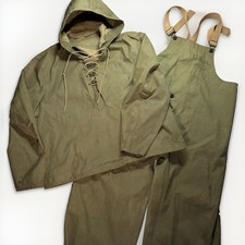 VTG 1944 WW2 Navy USN Anorak Rain Deck Jacket/Bibs SMALL Foul Weather Parka Hood picture