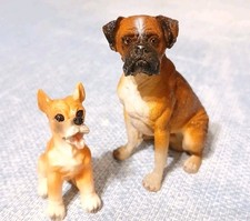 VTG Pair Boxer Dog Breed Figurine Set Ceramic Mother & Pup 