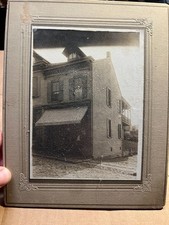 1800s Vintage Cobble Stone Street Grocery Store  w/ Striped Awning & Owners picture