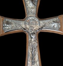 1800s Large Antique Silver & Bronze Corpus Christ Crucifix Crucifixion Reliquary picture