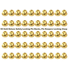 50 Gold Deluxe Safety Locking Pin Backs, Pin Keepers Locking Clasps Scouts Unifo picture
