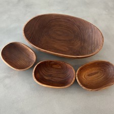 GOODWOOD Genuine Teak Wood 4 Pc. Salad Set 1 Large Bowl 3 Small Bowls Vintage picture