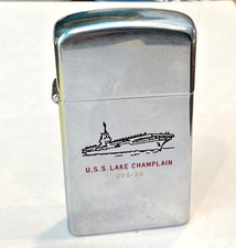 Zippo Slimline U.S.S. Lake Champlain CVS-39 Military Cigarette Lighter 1960's picture