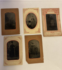 5 Tintypes Antique Photos AS IS Couple of Couples Women Men in paper frame picture