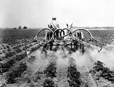 Farmer riding tractor field spraying fertilizer his crops 1936 Old Photo picture