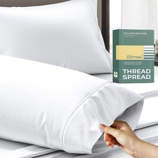 THREAD SPREAD 100% Organic Cotton Pillow Standard / Queen Pillowcases, White picture