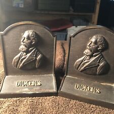 PAIR OF VERY HEAVY ANTIQUE BRONZE BOOKENDS WITH CHAS DICKENS picture