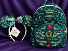 Club 33 Holiday Christmas Loungefly Ears Headband and Backpack 2024 Green Sequin picture
