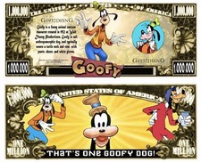 Pack of 5 Disney’s Goofy 1 Million Dollar Bills Collectible Novelty Money picture