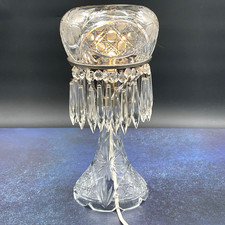 Atq Vtg Fine Cut Crystal Mushroom Lamp Flowers w/ 30 Prisms 13.25