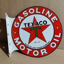 Texaco Gasoline Motor Oil Porcelain Enamel Sign  19.5 x 17 Inches 2 Sided picture