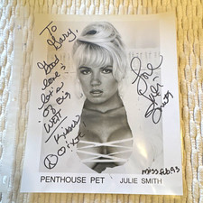 Julie Smith Signed Autographed Penthouse Pet Photo Inscribed to Gary Vintage picture