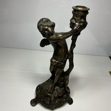 Antique Vintage Cupid CandleHolder Bronze Statue 11”Tall Victorian Edwardian picture