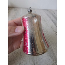 Vintage West Germany Glass Bell Mercury striped ornament Xmas tree picture