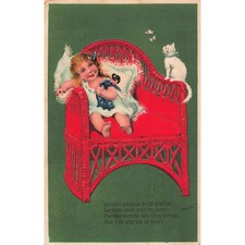 New Bethlehem PA 1909 Postmark Embossed Postcard Girl Wicker Chair Cat Doll picture