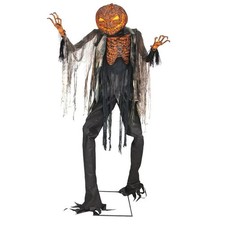 Halloween Animated Scorched Scarecrow Prop 7 ft with Light-Up Jack O' Lantern picture