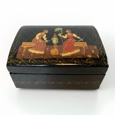 Vintage Russian Fedoskino Hand-Painted Lacquer Miniature Box – Folk Scene Signed picture