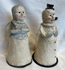 Vintage Poliwoggs Christmas  Set Of 2 Snowman & Snowlady American Folk Art picture