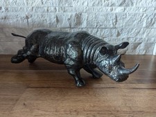 Rare Charging Rhinoceros Heavy Bronze Sculpture 19” & 15lb. Wildlife Safari  Vtg picture