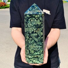 7.7LB Natural green Kambaba jasper obelisk quartz crystal Wand Point Healing picture
