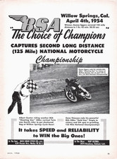 BSA Willow Springs 1954 Motorcycle Championship Kenny Eggers Racing Vtg Mag Ad picture