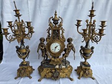​Vintage Italian Imperial Brevettato 3-Piece Clock Garniture Set - Working w/Key picture