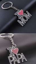 1x I LOVE PAPA or MOM Metal Key Ring Key chain Holder Novelty Mother's day Gift picture