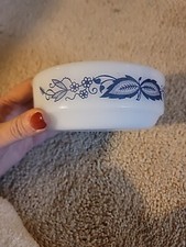 Vtg Glasbake Milkglass Blue Onion Cereal Soup Bowl 1 Piece Rare. Bright Design picture
