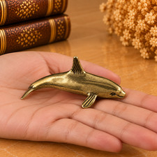 Mini Vintage Brass Dolphin Statue Ornament Animal Collectible Dolphin Lover Gift picture