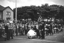 Moto Guzzi 350cc factory racer John Clark 1957 Ulster Grand Prix press photo picture