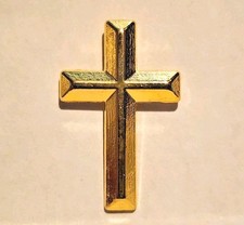 Gold Toned Beveled Christian Crucifix Cross Lapel Brooch Hat Pin picture