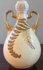 Royal Worcester 19th Century Double Handled VASE Blush Ivory/gold Ferns 9.5 Inch picture