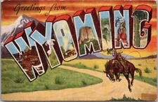 Vintage WYOMING Large Letter Postcard Cowboy Scene / KROPP Linen - Dated 1954 picture