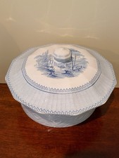 Antique Staffordshire Tureen/Setving with Lid Blue and White Transferware 19th C picture