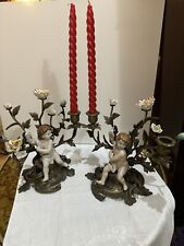 Pair of Antique 19th Century Bronze Candelabra's w/ Removable Porcelain Flowers picture