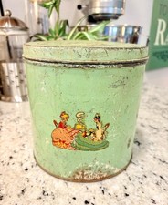 Vintage Green Metal Tin Canister Tea Party Ladies Cottagecore Shabby Chic picture