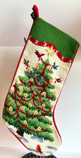 VTG Lands' End Fir Tree Needlepoint Christmas Stocking Wool/Cotton 17.5in picture